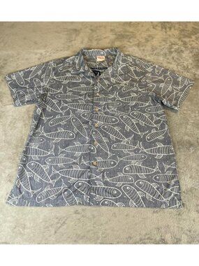 Barefoot in Paradise Men's M Fish Print Hawaiian Aloha Shirt 100% Cotton